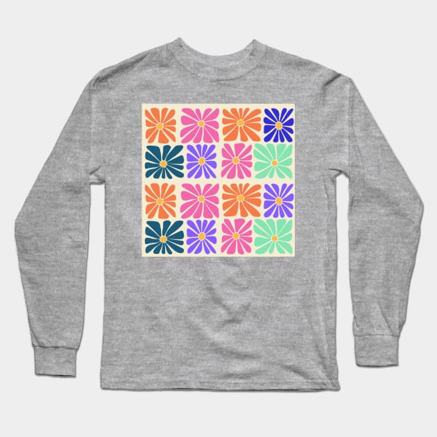 Groovy Flowers Seamless Pattern Long Sleeve T-Shirt by i am Cuta